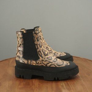 NEW Aquatalia Womens Holly Snake Print Chelsea Boots Size 7.5 Beige Black